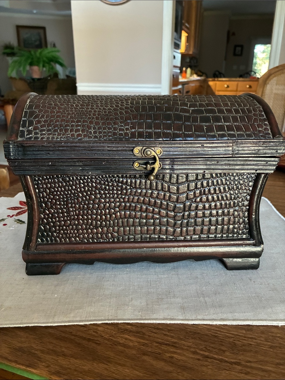 Vintage Wooden Treasure Chest Organizer Box in Dark Brown